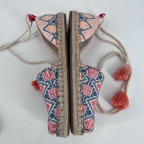 Toms Womens Lace-Up Katalina Chambray Espadrilles Flat Shoes Blue Pink Size 8.5W - Picture 7 of 9